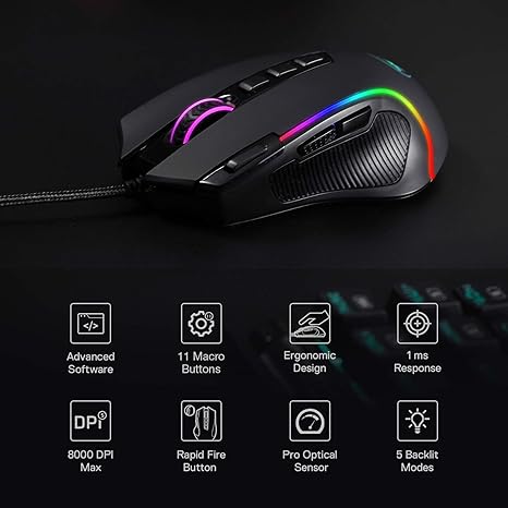 Redragon M612 Predator RGB Gaming Mouse, 8000 DPI Wired Optical Mouse - Image 3